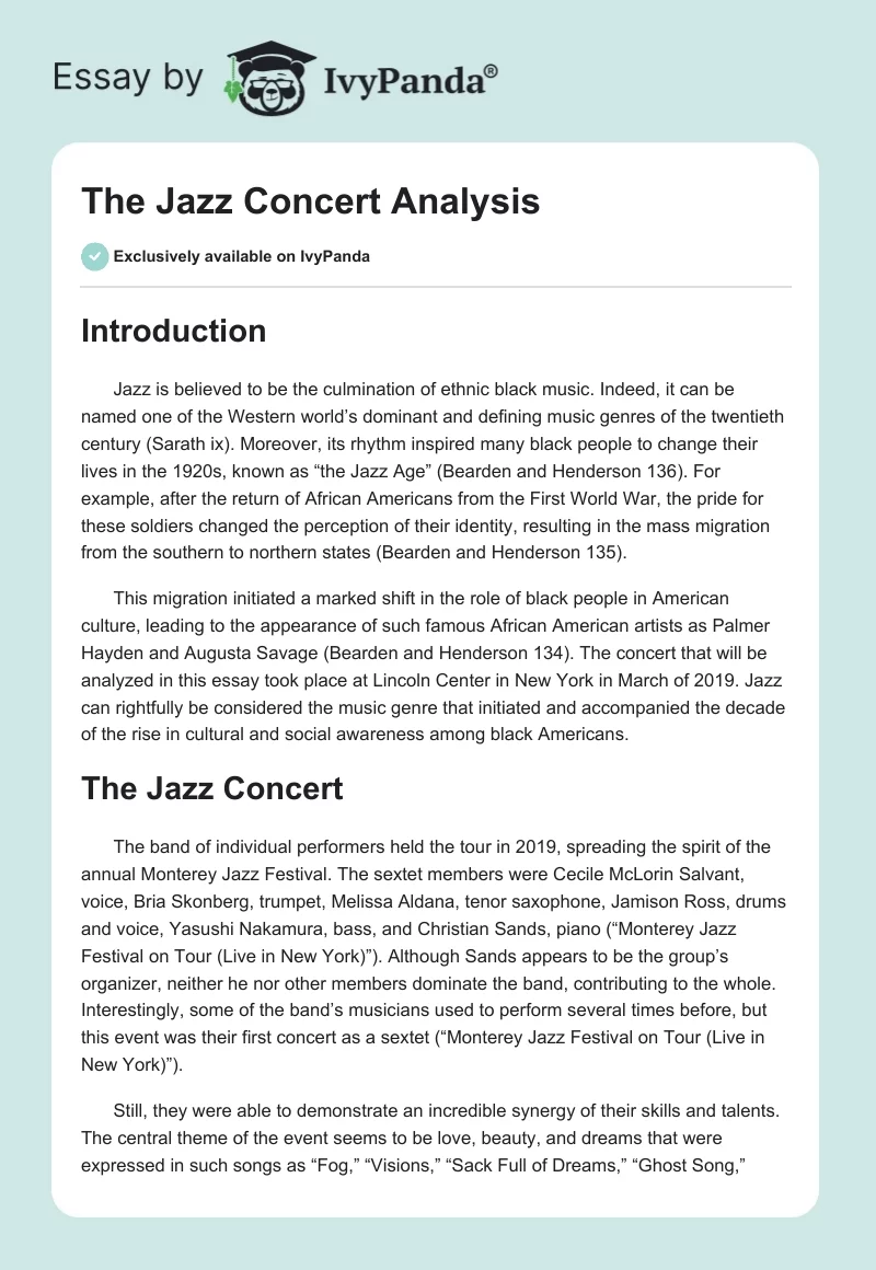 The Jazz Concert Analysis. Page 1