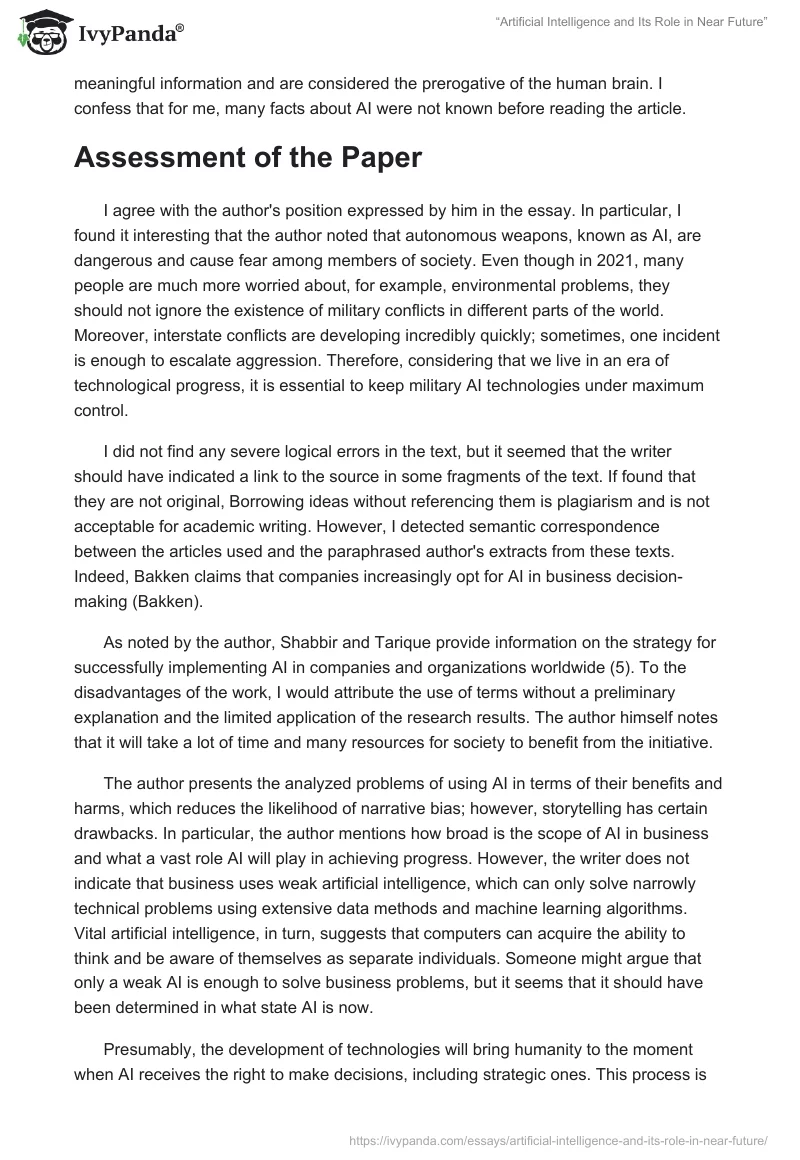 “Artificial Intelligence and Its Role in Near Future”. Page 2