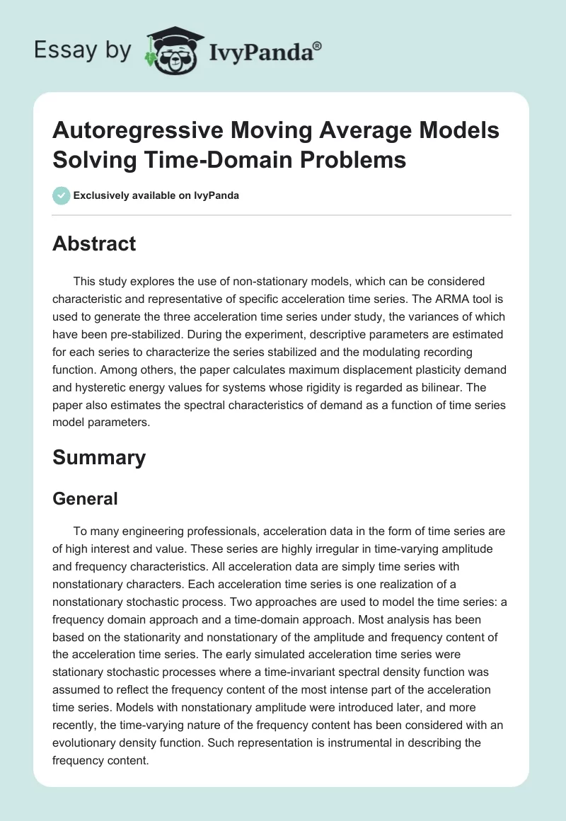Autoregressive Moving Average Models Solving Time-Domain Problems. Page 1