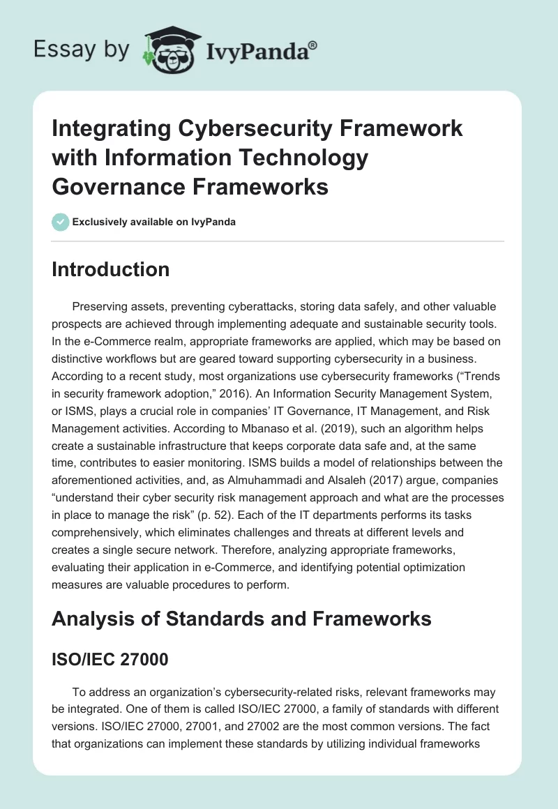 Integrating Cybersecurity Framework With Information Technology Governance Frameworks. Page 1