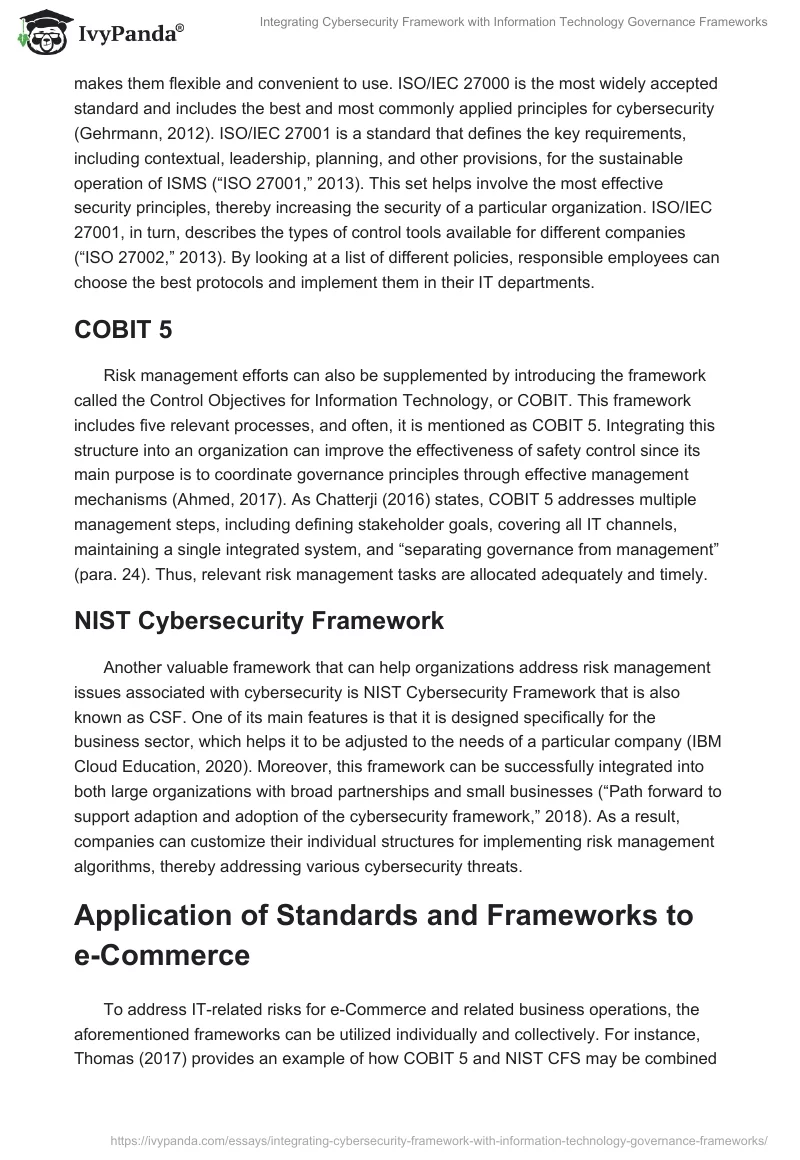 Integrating Cybersecurity Framework With Information Technology Governance Frameworks. Page 2