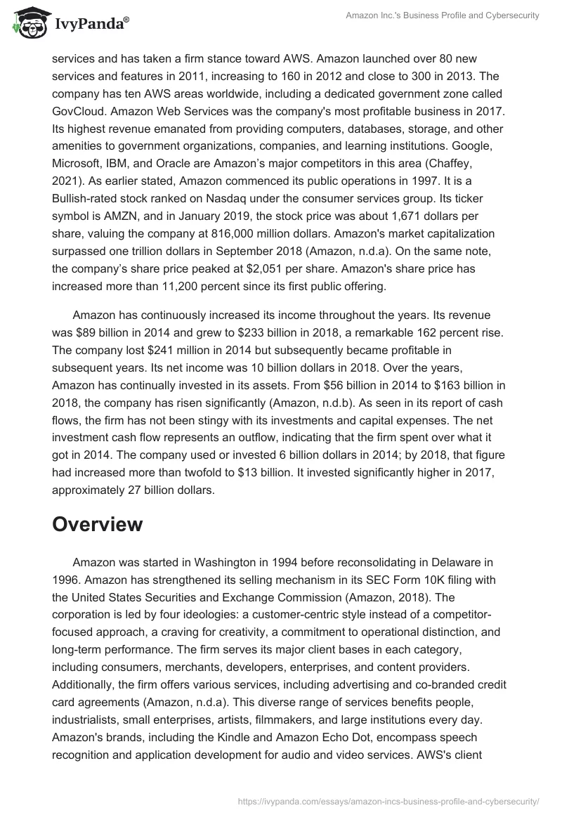 Amazon Inc.'s Business Profile and Cybersecurity. Page 3