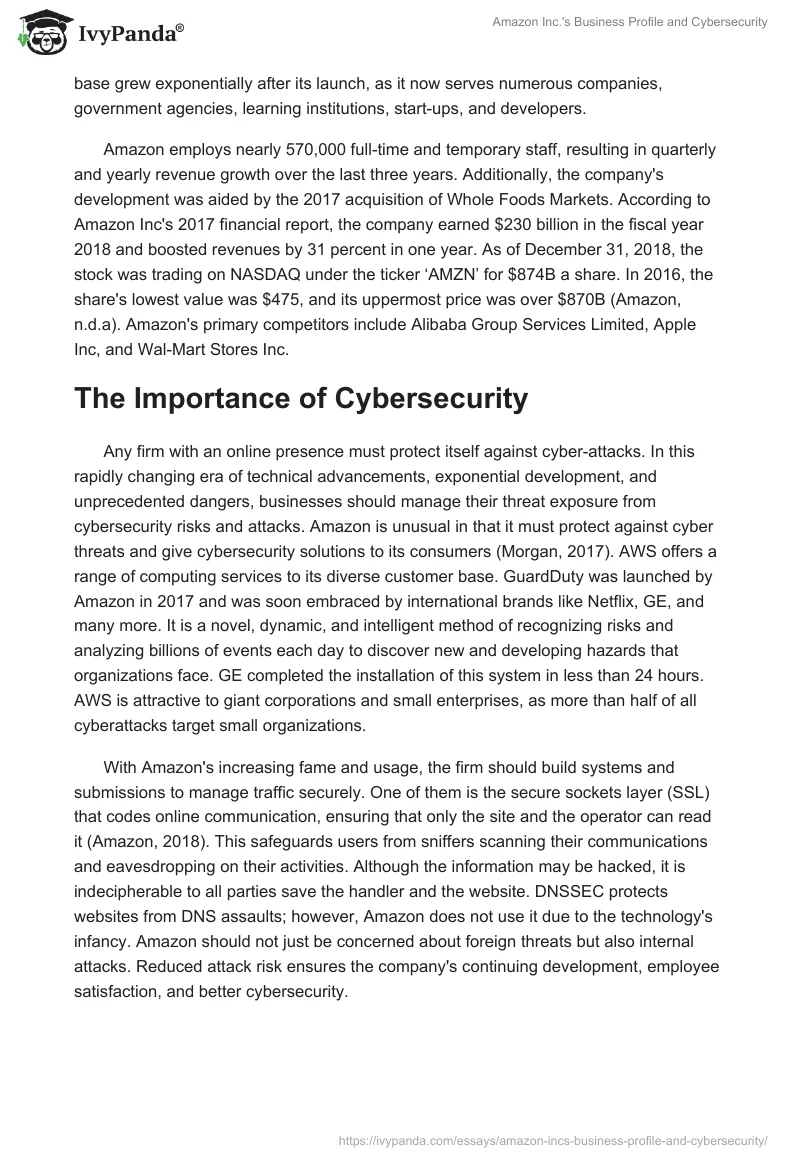 Amazon Inc.'s Business Profile and Cybersecurity. Page 4