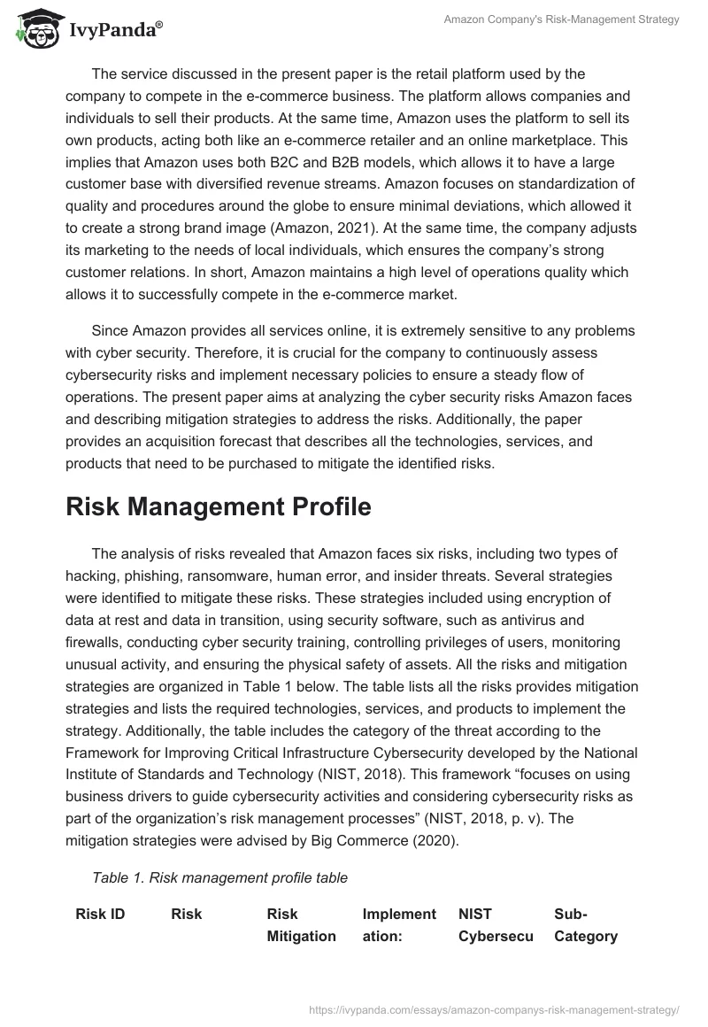Amazon Company's Risk-Management Strategy. Page 2