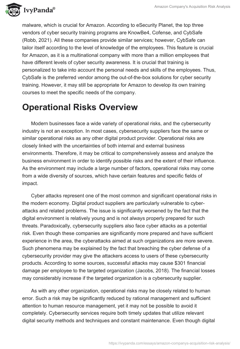Amazon Company's Acquisition Risk Analysis. Page 4