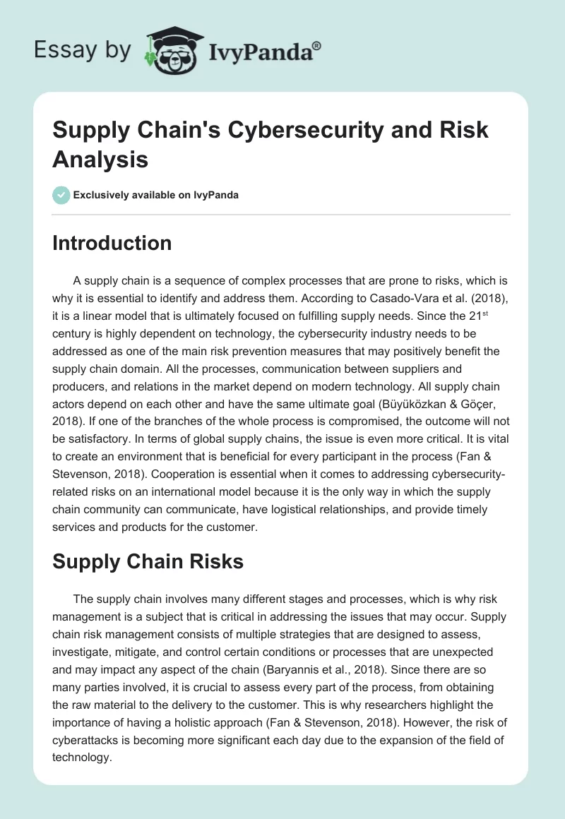 Supply Chain's Cybersecurity and Risk Analysis. Page 1