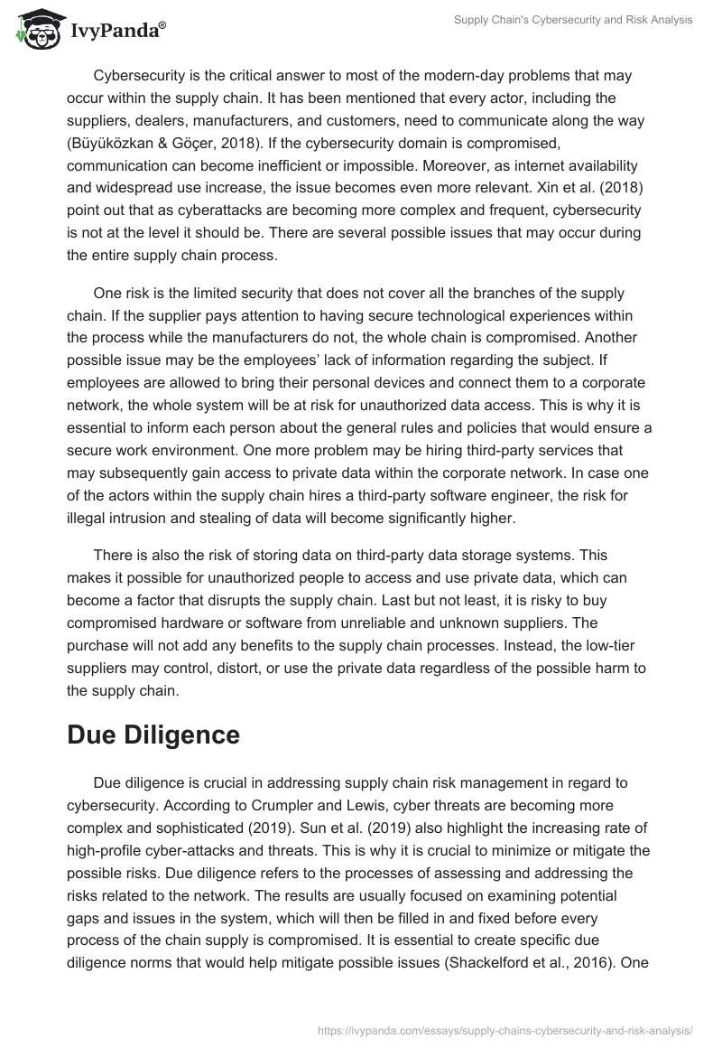 Supply Chain's Cybersecurity and Risk Analysis. Page 2