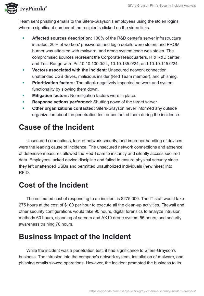 Sifers-Grayson Firm's Security Incident Analysis. Page 2