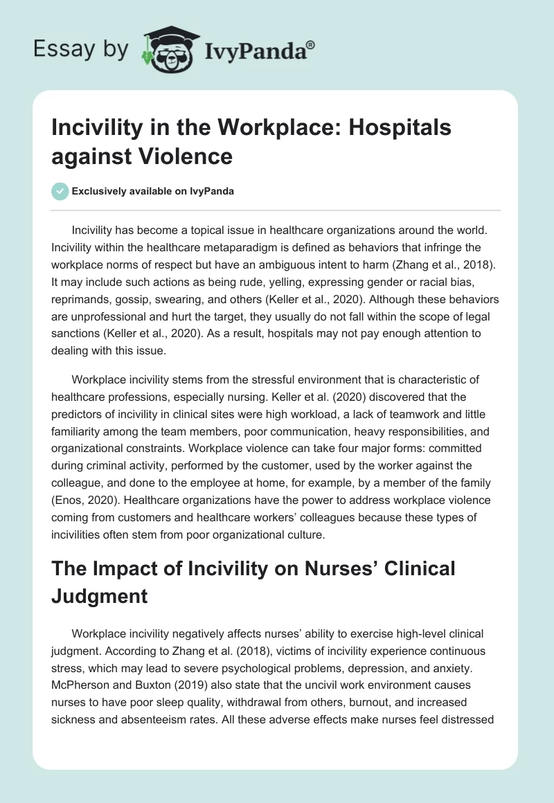Incivility in the Workplace: Hospitals Against Violence. Page 1