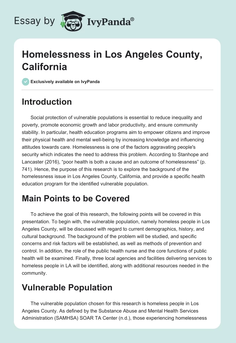 Homelessness in Los Angeles County, California. Page 1