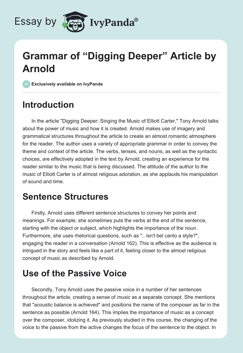 Grammar of “Digging Deeper” Article by Arnold. Page 1