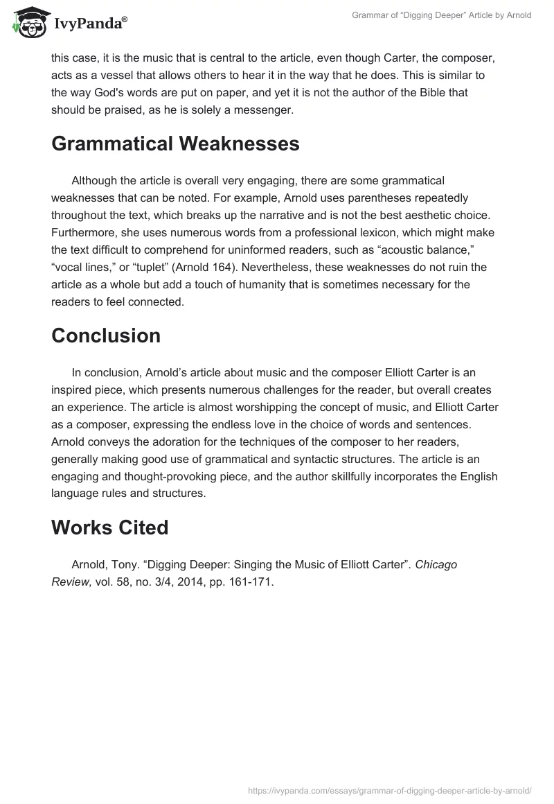 Grammar of “Digging Deeper” Article by Arnold. Page 2