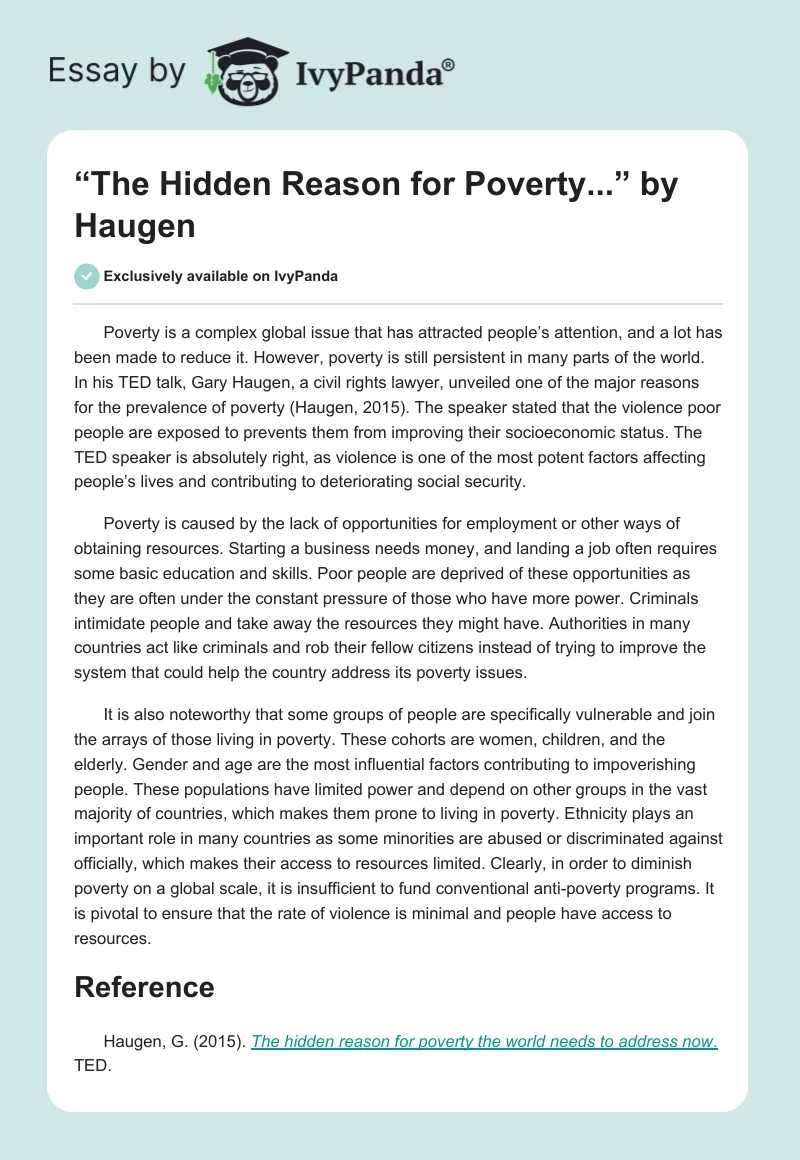 “The Hidden Reason for Poverty...” by Haugen. Page 1