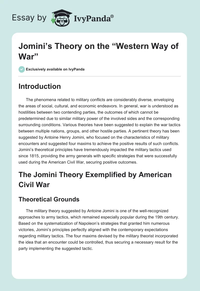 Jomini’s Theory on the “Western Way of War”. Page 1