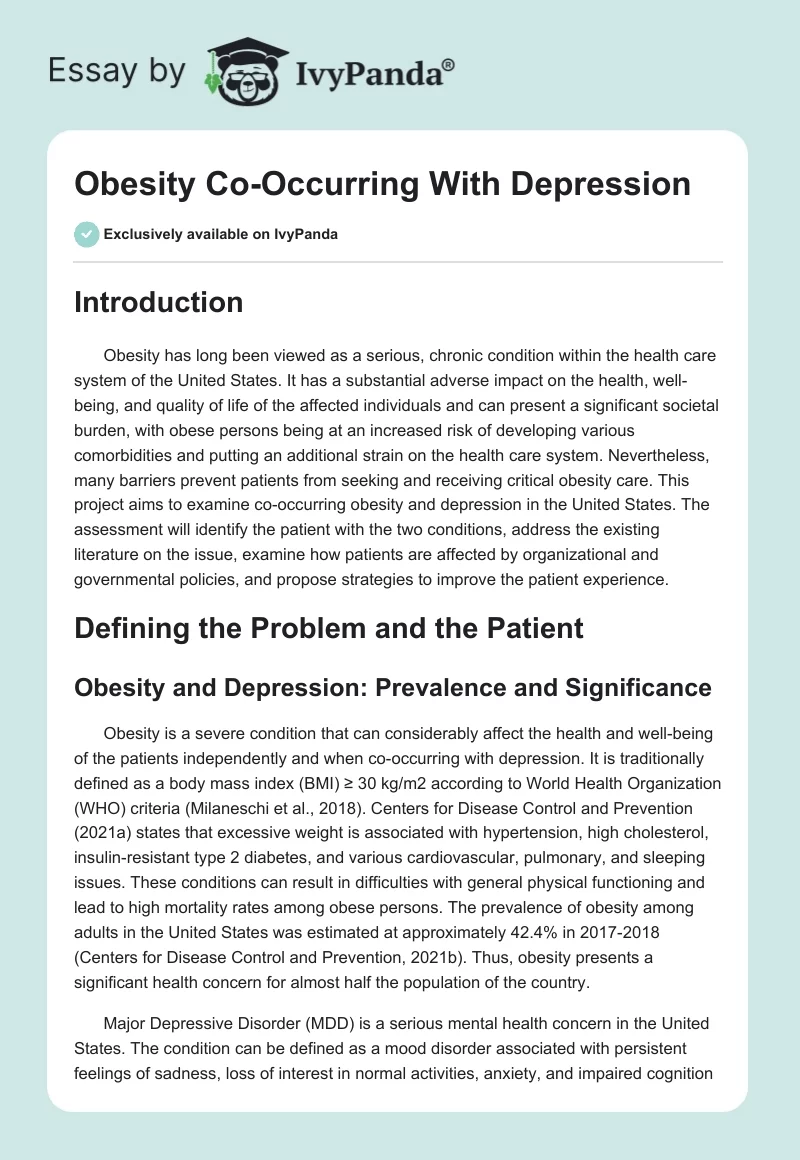 Obesity Co-Occurring With Depression. Page 1