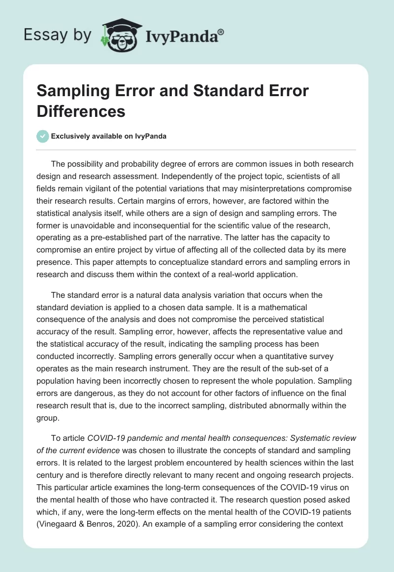 Sampling Error and Standard Error Differences. Page 1
