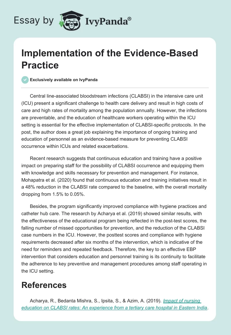 Implementation of the Evidence-Based Practice. Page 1