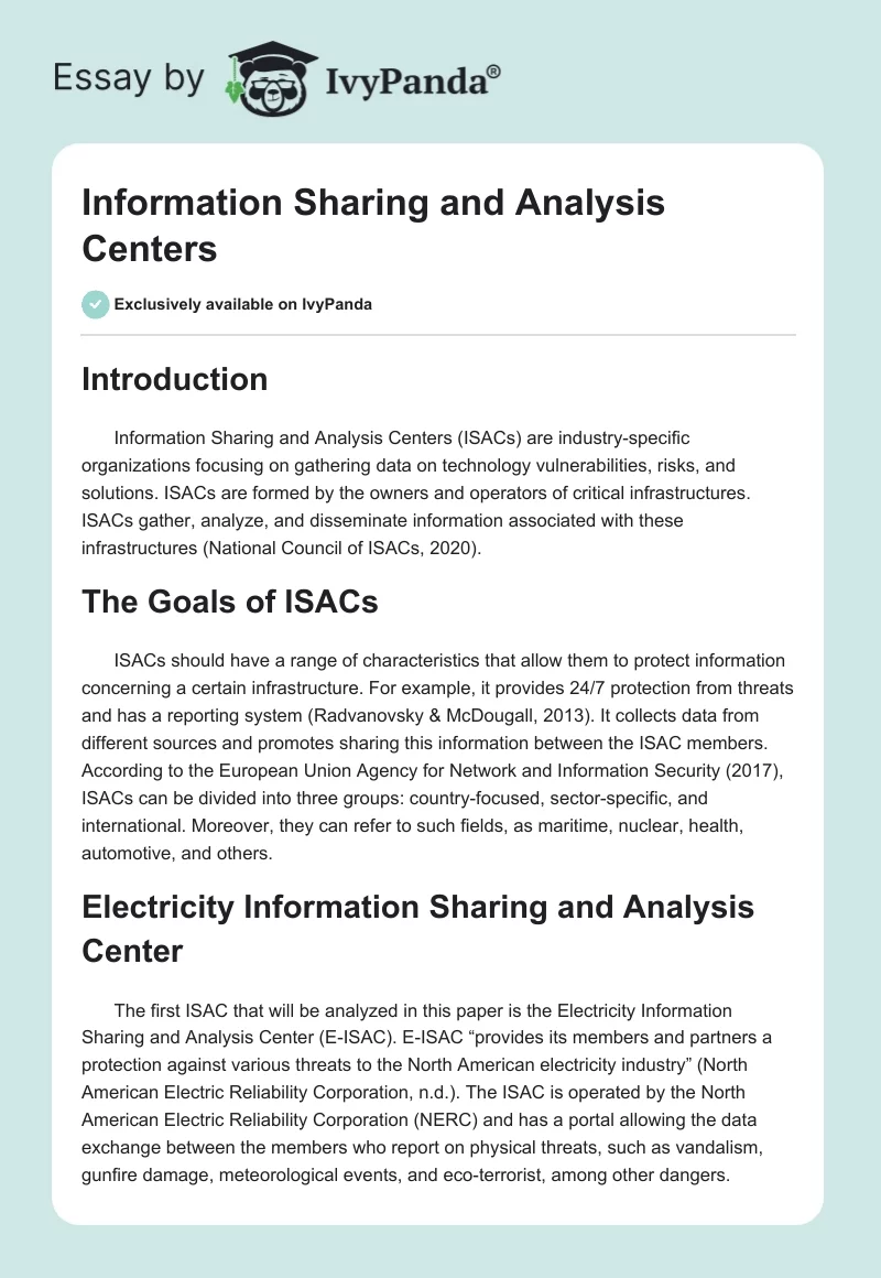 Information Sharing and Analysis Centers. Page 1