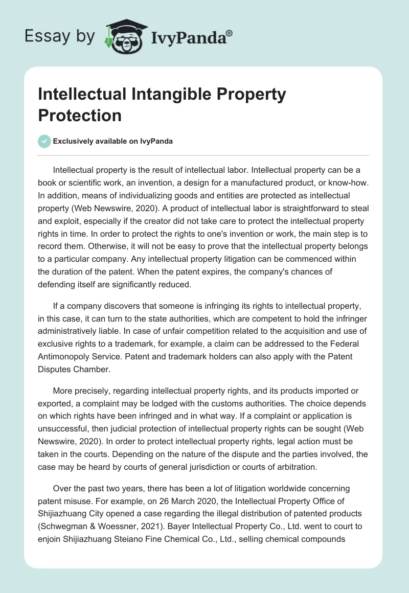Intellectual Intangible Property Protection. Page 1