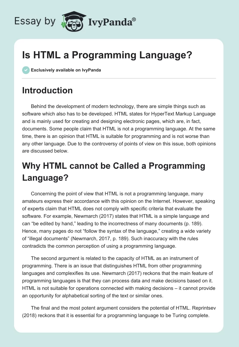 Is HTML a Programming Language?. Page 1