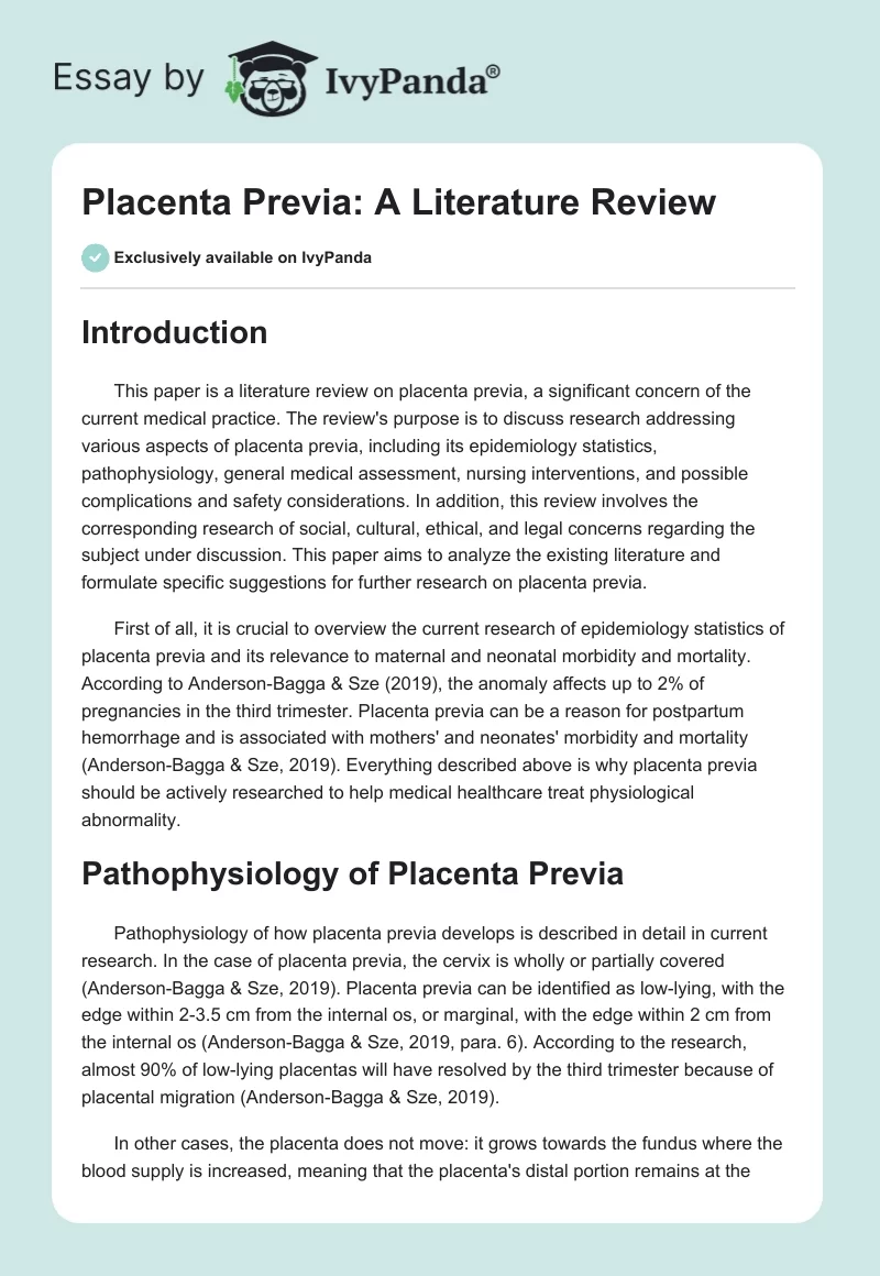 Placenta Previa: A Literature Review. Page 1