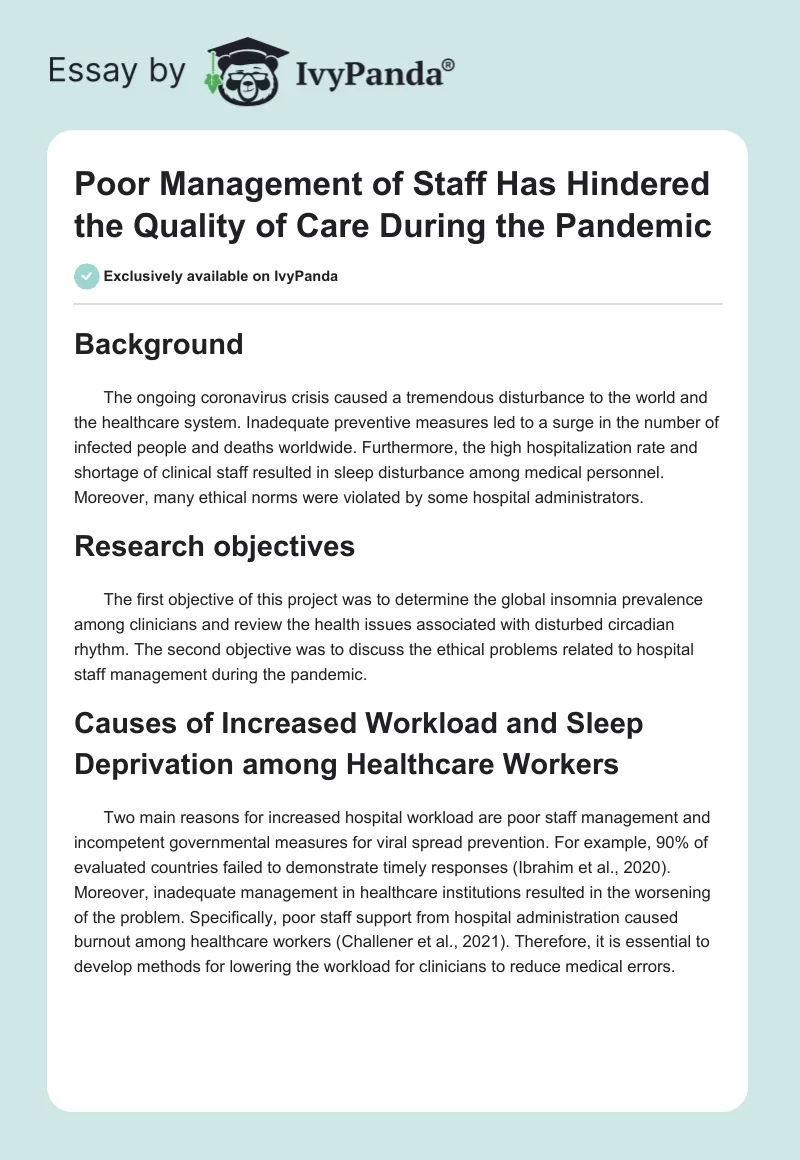 Poor Management of Staff Has Hindered the Quality of Care During the Pandemic. Page 1