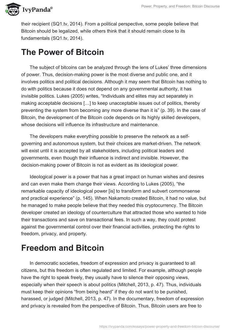 Power, Property, and Freedom: Bitcoin Discourse. Page 2