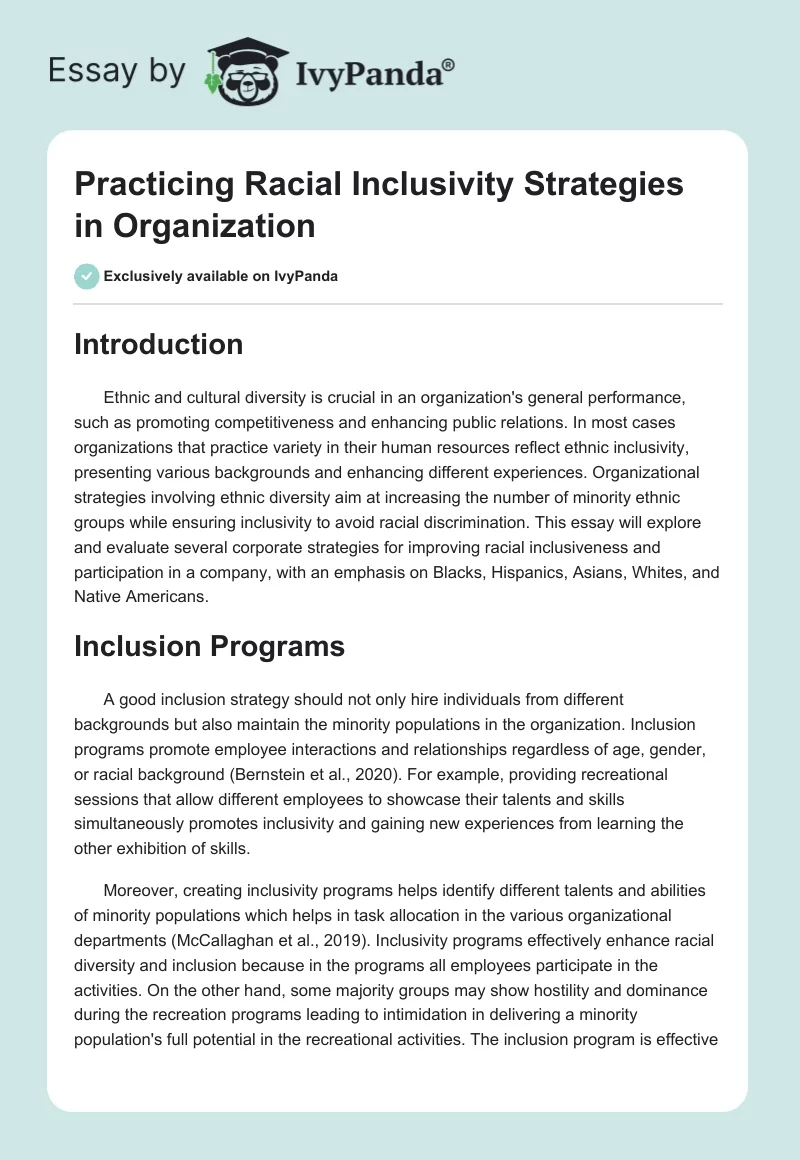 Practicing Racial Inclusivity Strategies in Organization. Page 1
