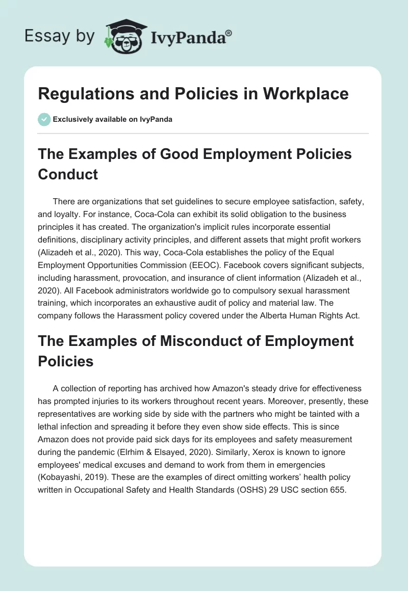 Regulations and Policies in Workplace. Page 1