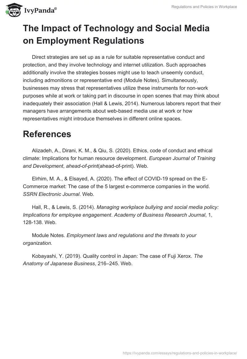 Regulations and Policies in Workplace. Page 2