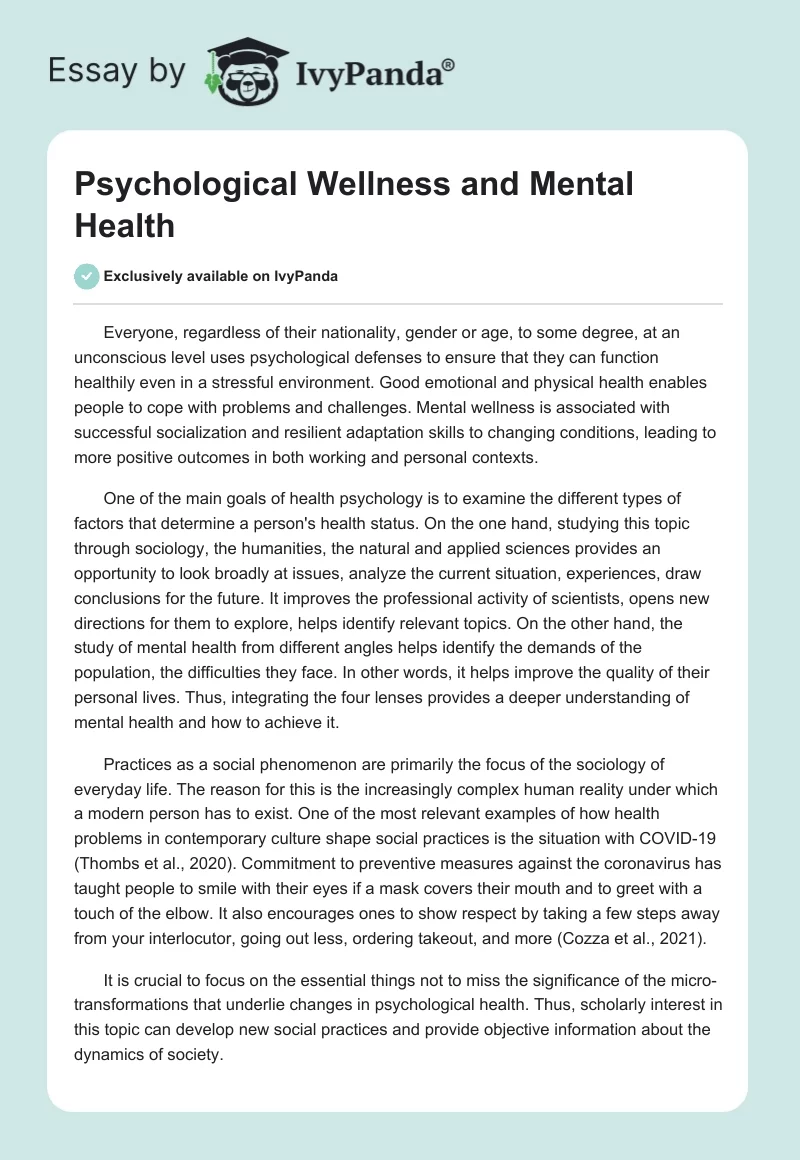 Psychological Wellness and Mental Health. Page 1