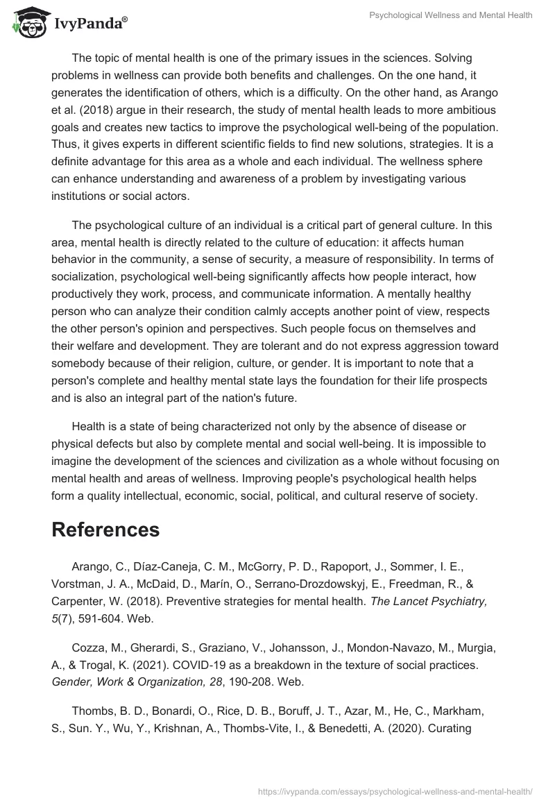 Psychological Wellness and Mental Health. Page 2