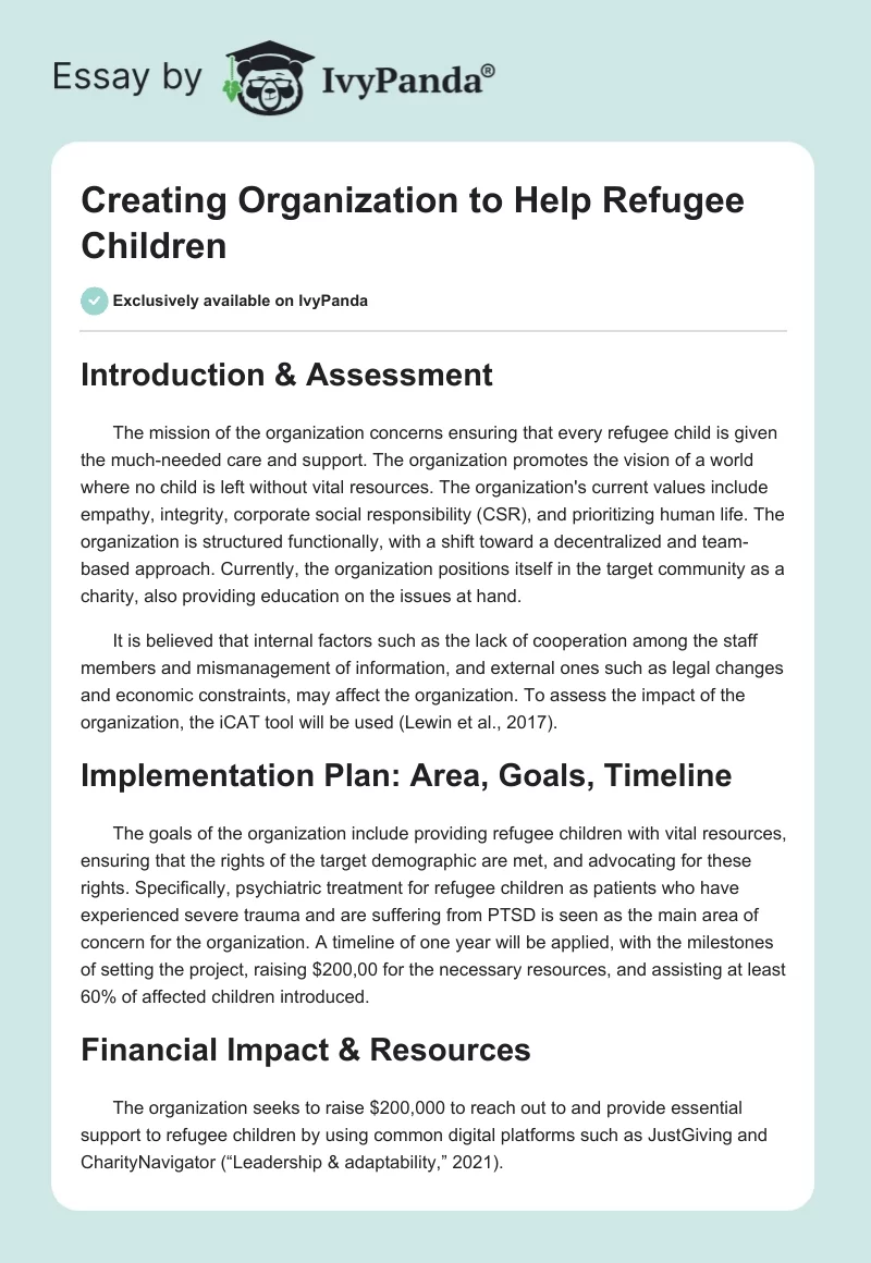 Creating Organization to Help Refugee Children. Page 1