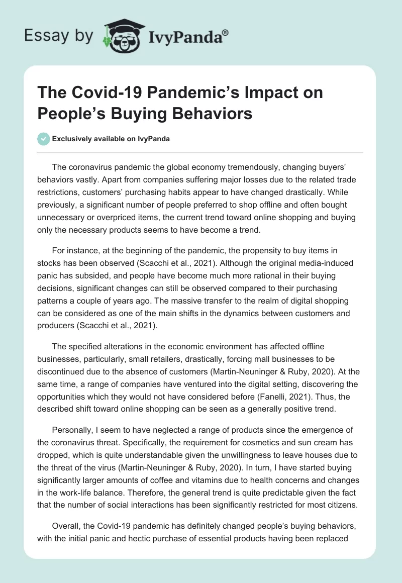 The Covid-19 Pandemic’s Impact on People’s Buying Behaviors. Page 1