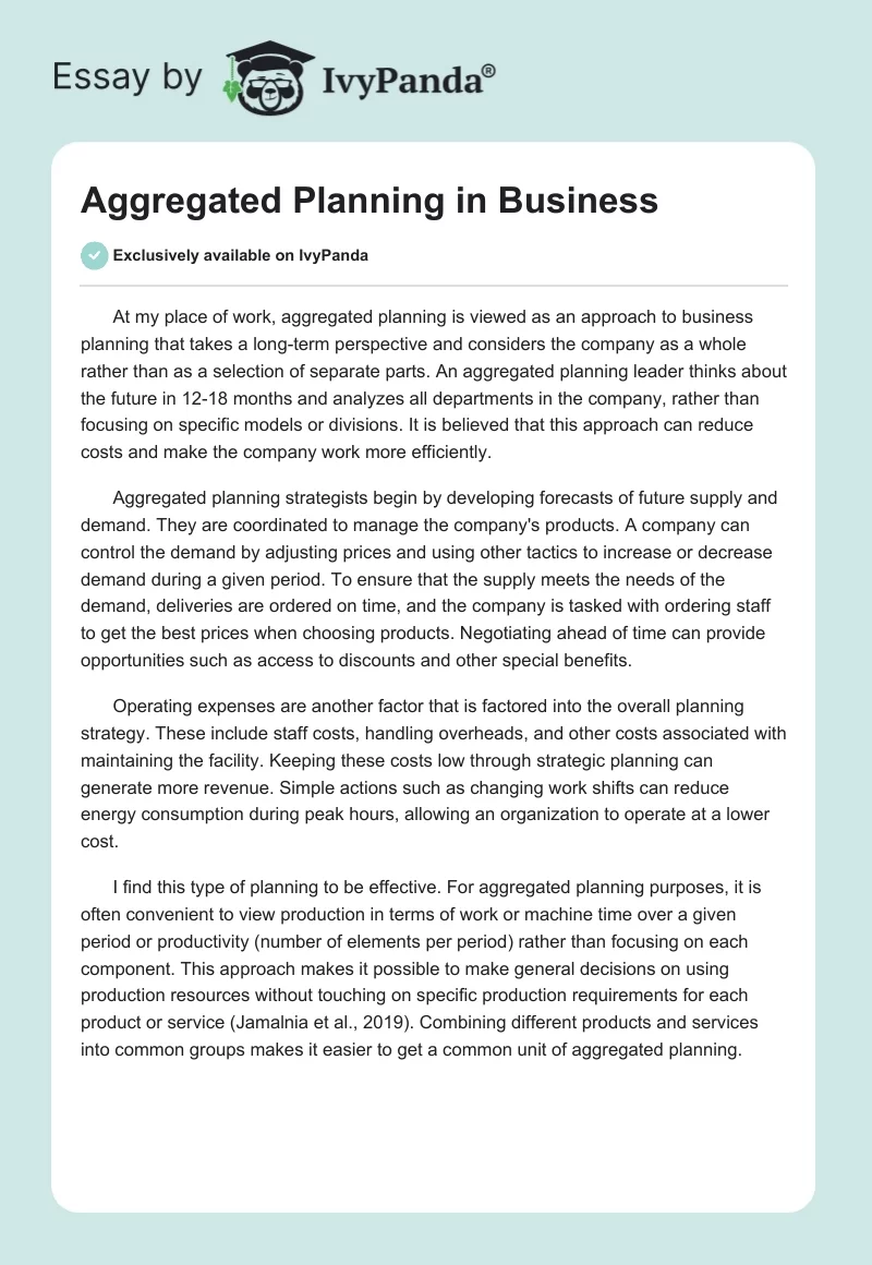 Aggregated Planning in Business. Page 1
