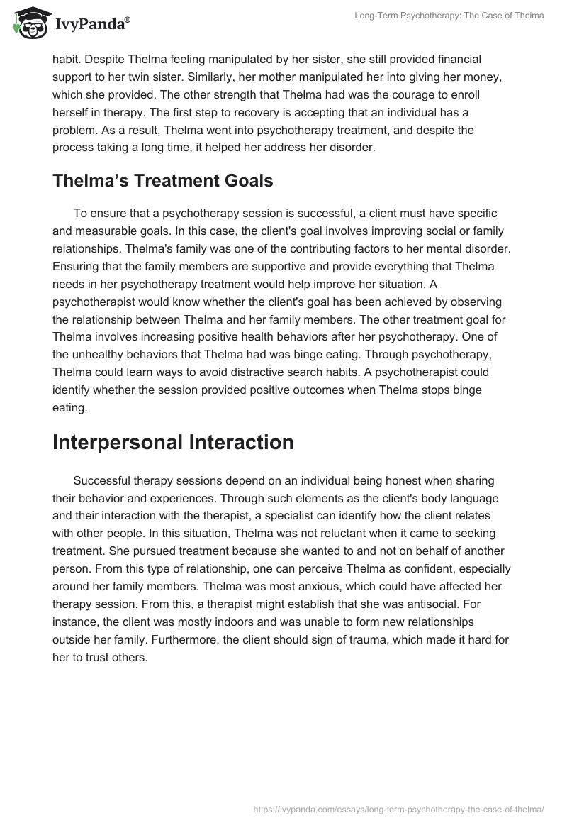 Long-Term Psychotherapy: The Case of Thelma. Page 5