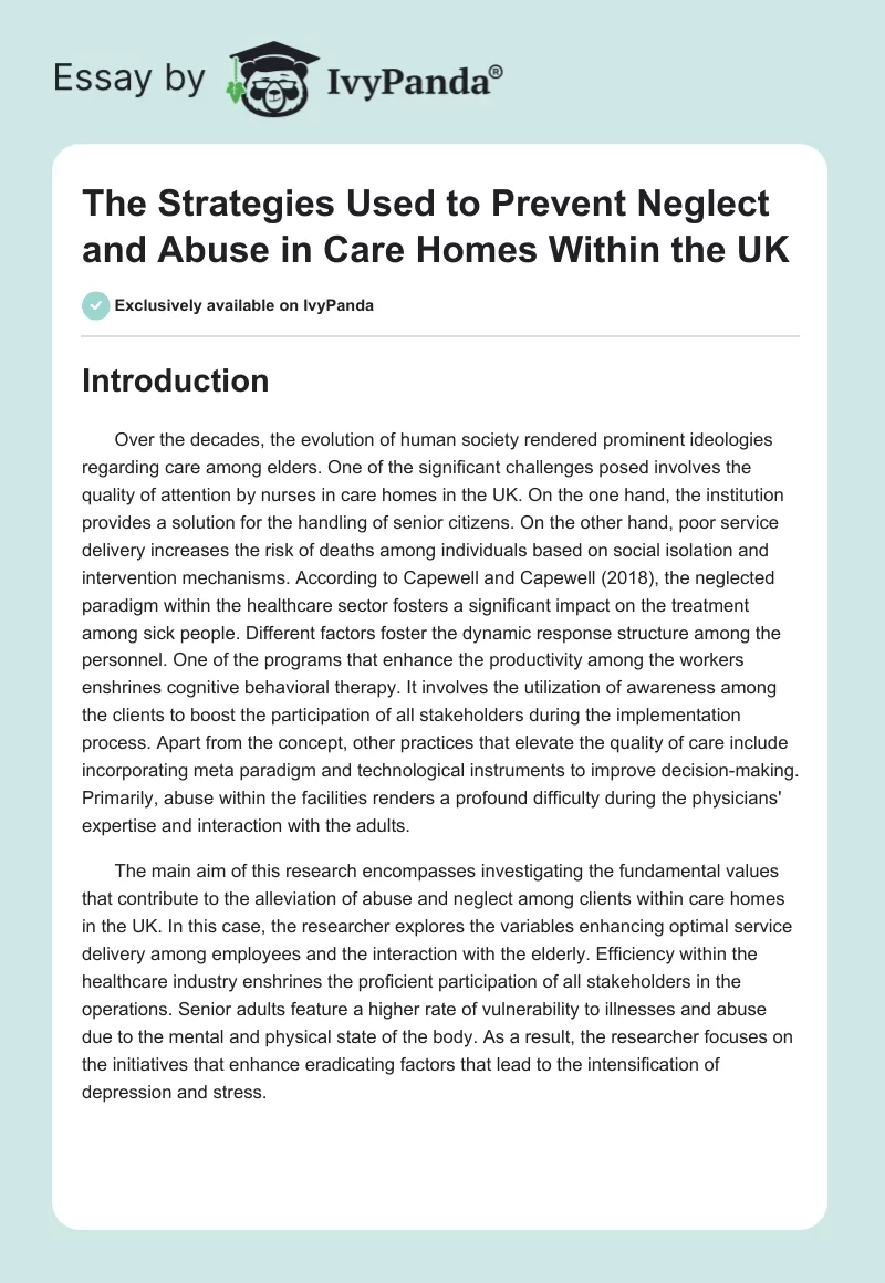 The Strategies Used to Prevent Neglect and Abuse in Care Homes Within the UK. Page 1
