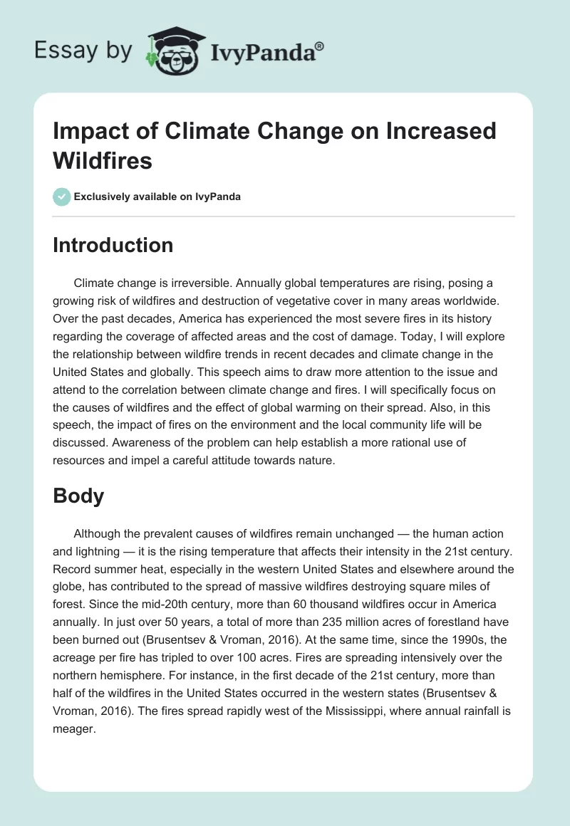 Impact of Climate Change on Increased Wildfires. Page 1