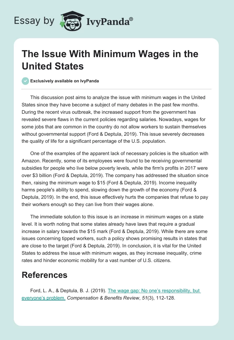 The Issue With Minimum Wages in the United States. Page 1