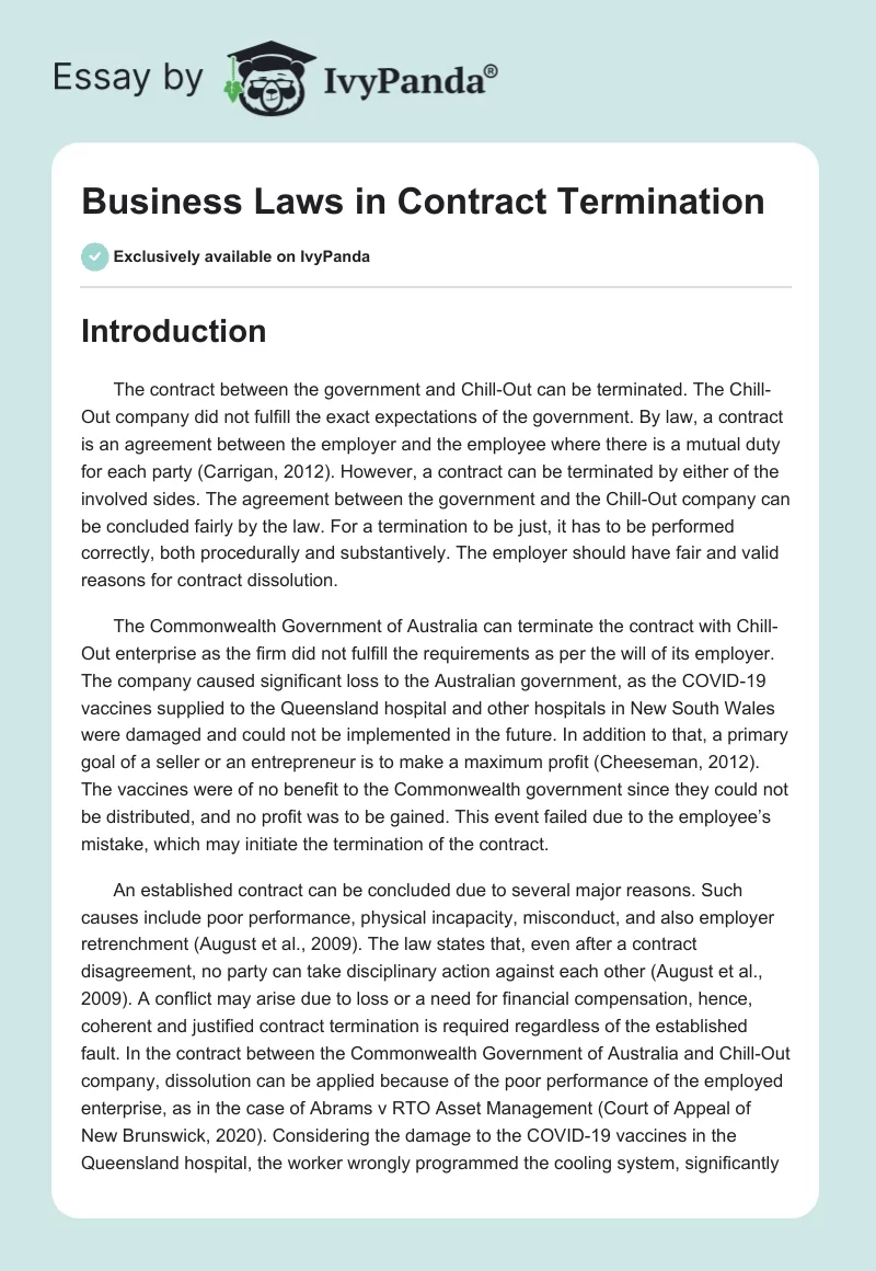 Business Laws in Contract Termination. Page 1