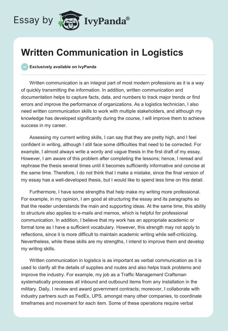 Written Communication in Logistics. Page 1