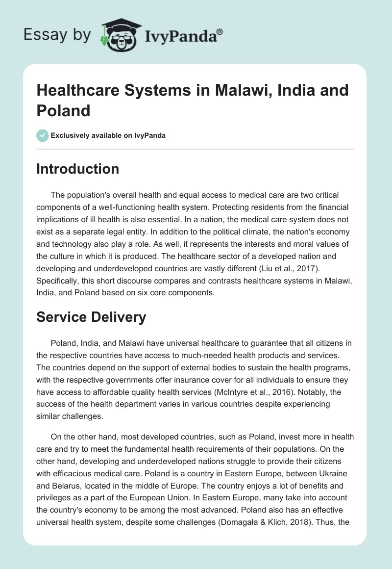 Healthcare Systems in Malawi, India and Poland. Page 1