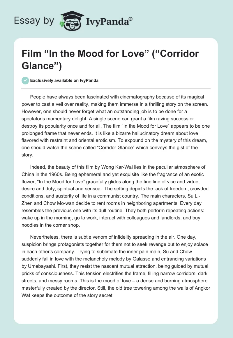 Film “In the Mood for Love” (“Corridor Glance”). Page 1