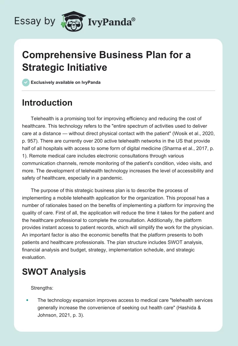 Comprehensive Business Plan for a Strategic Initiative. Page 1