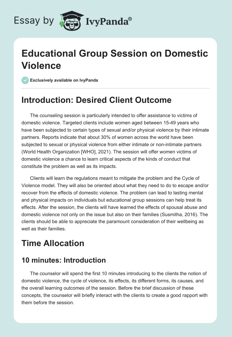 Educational Group Session on Domestic Violence. Page 1