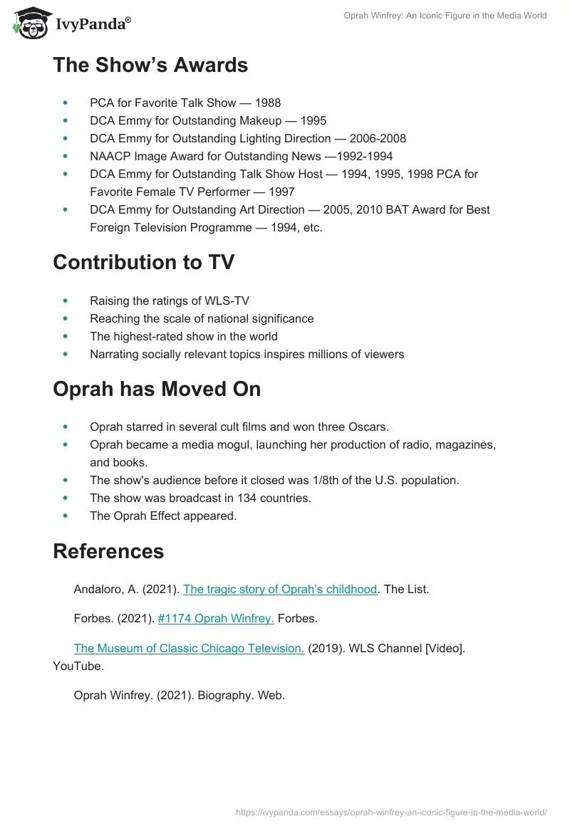 Oprah Winfrey: An Iconic Figure in the Media World. Page 2