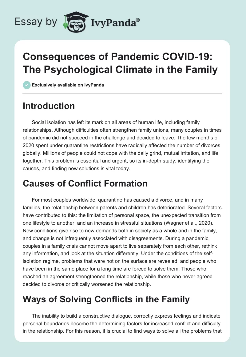 Consequences of Pandemic COVID-19: The Psychological Climate in the Family. Page 1