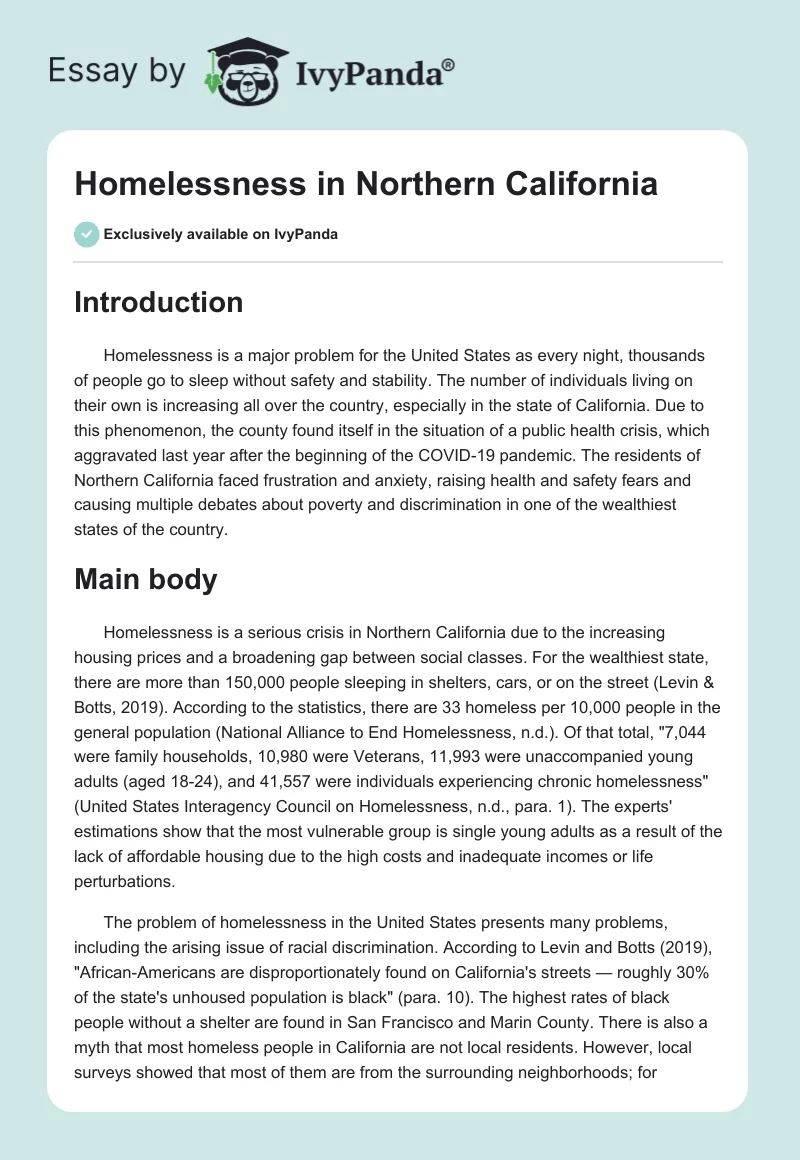 Homelessness in Northern California. Page 1