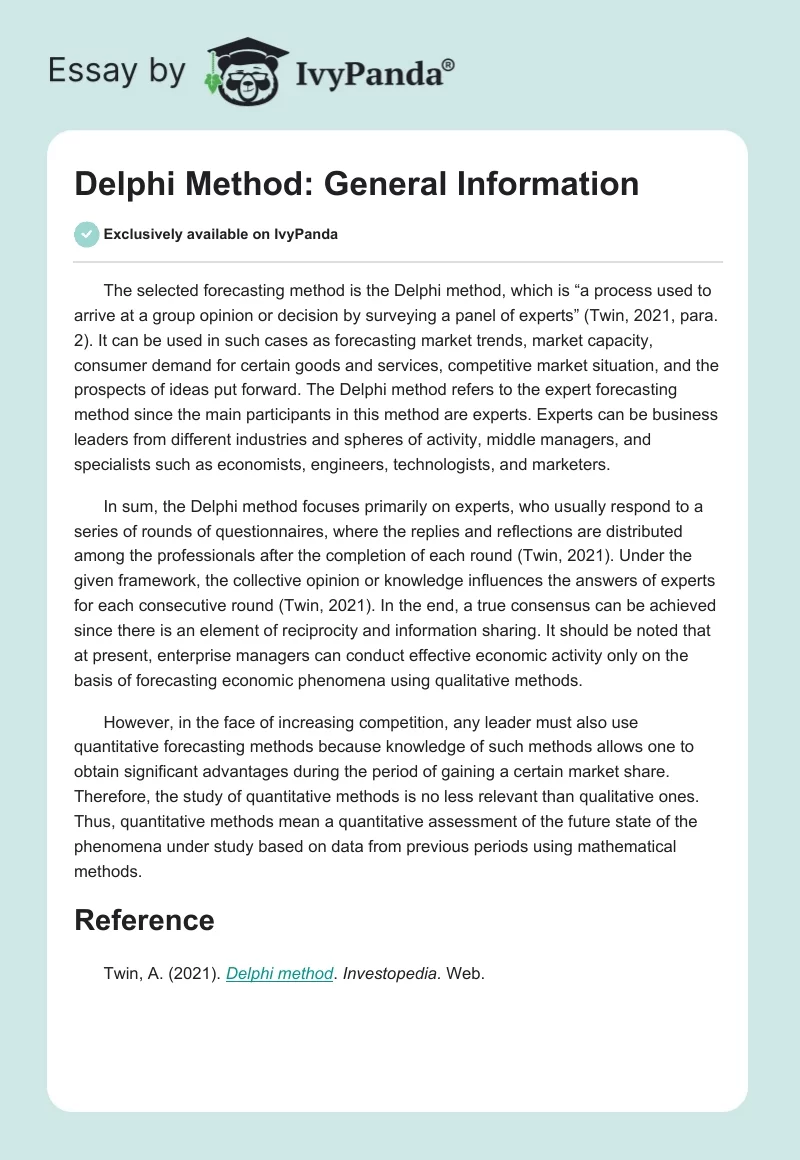 Delphi Method: General Information. Page 1