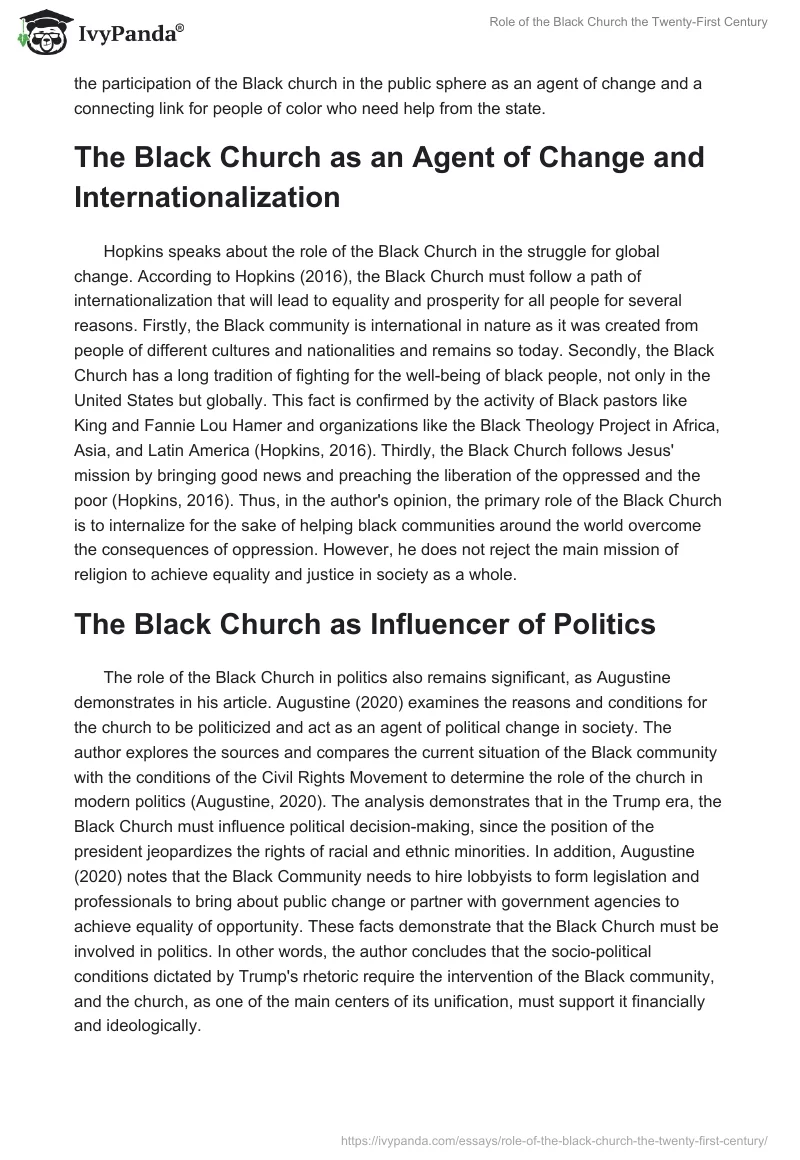 Role of the Black Church the Twenty-First Century. Page 2